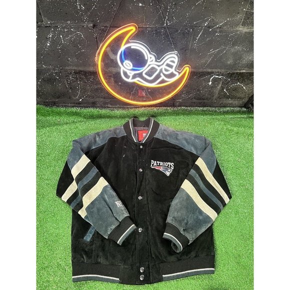 New England Patriots NFL Mens Suede Leather Bomber Jacket‎ Size Large - Picture 1 of 8
